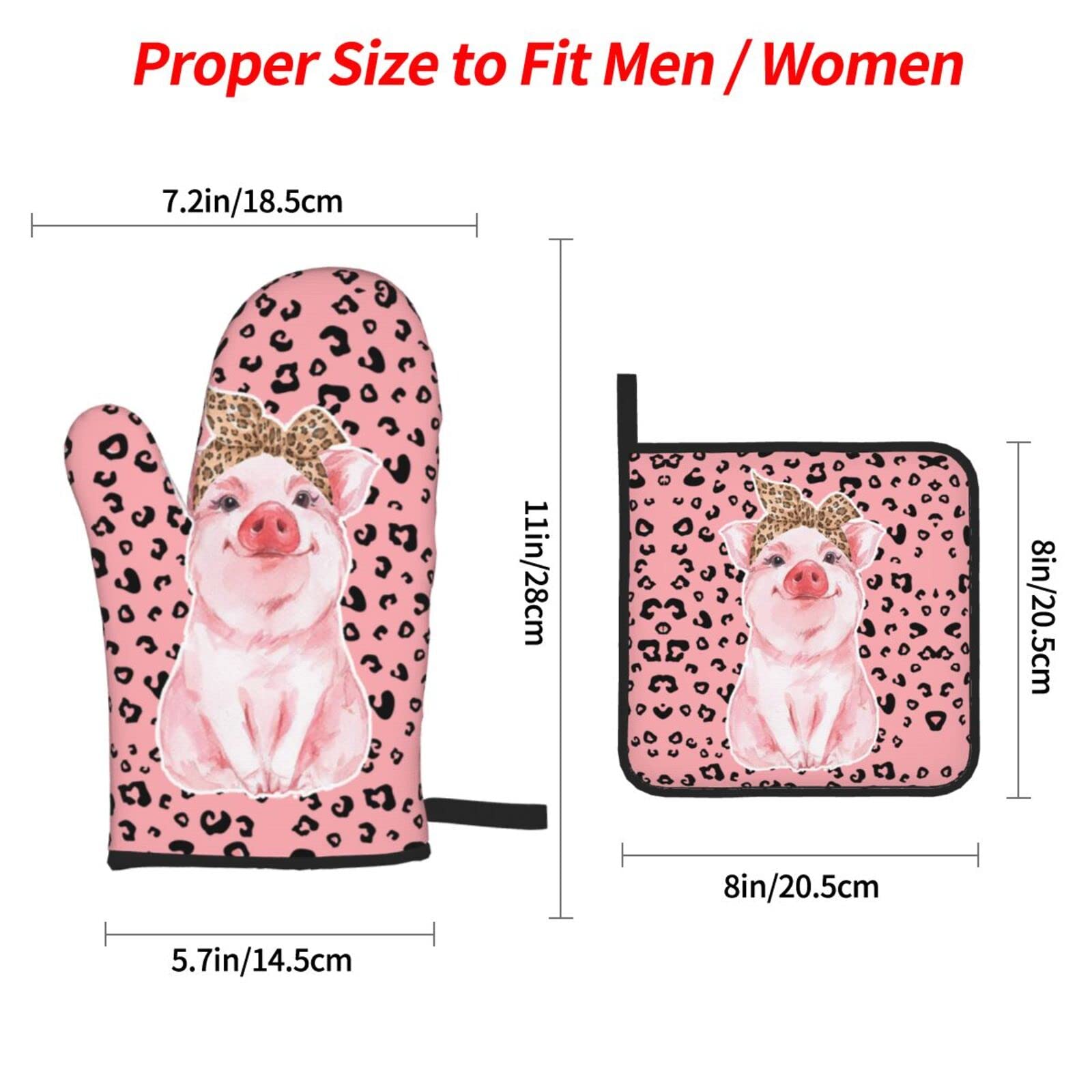 Pig Oven Mitts and Pot Holders Set of 4 Washable Heat Resistant Kitchen Gloves Waterproof Oven Gloves and Hot Pads for Cooking Grilling BBQ Baking