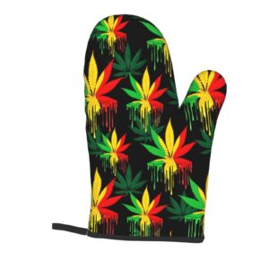 Oven Mitts and Pot Holders 4 Pack Marijuana Maple Leaf Heat-Resistant Oven Glove with Non-Slip, Oven Mitts for BBQ Baking Grilling Kitchen Home Gift Set