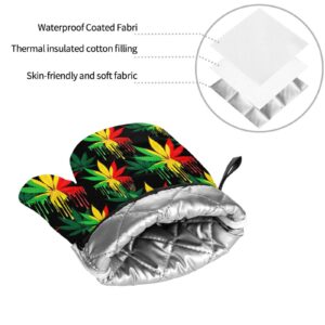 Oven Mitts and Pot Holders 4 Pack Marijuana Maple Leaf Heat-Resistant Oven Glove with Non-Slip, Oven Mitts for BBQ Baking Grilling Kitchen Home Gift Set