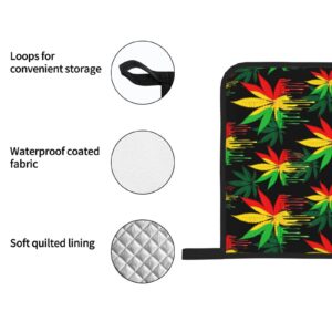 Oven Mitts and Pot Holders 4 Pack Marijuana Maple Leaf Heat-Resistant Oven Glove with Non-Slip, Oven Mitts for BBQ Baking Grilling Kitchen Home Gift Set