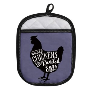 funny baking oven pads pot holder wicked chickens lay deviled eggs farmer gift (lay deviled egg)