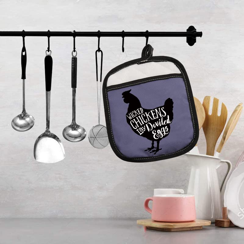 Funny Baking Oven Pads Pot Holder Wicked Chickens Lay Deviled Eggs Farmer Gift (Lay Deviled Egg)