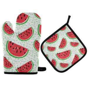 oven mitts pot holders sets - watermelon pattern hot gloves hot pads non-slip potholders for kitchen baking grilling