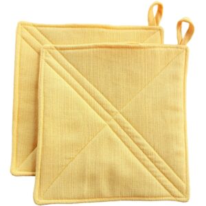 cushystore 7.5" pot holder cottage style oven heat pads for cooking kitchen solid plain yellow, 2 packs