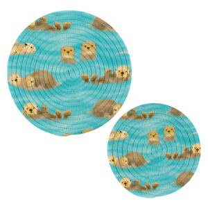 cute funny otters trivets for hot dishes pot holders set of 2 pieces hot pads for kitchen heat resistant trivets for hot pots and pans placemats set for farmhouse kitchen decor
