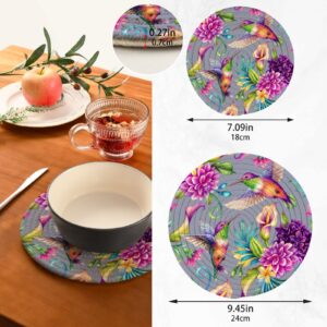 Blueangle Hummingbird on Purple Flowers Pot Holders Trivets Set 2 Pcs, Potholders for Kitchens, Pure Cotton Thread Weave Trivets for Hot Dishes/Pot/Bowl/Hot Pot Holders（755）