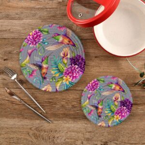 Blueangle Hummingbird on Purple Flowers Pot Holders Trivets Set 2 Pcs, Potholders for Kitchens, Pure Cotton Thread Weave Trivets for Hot Dishes/Pot/Bowl/Hot Pot Holders（755）