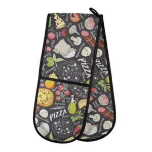 susiyo double oven mitts pizza doodles heat resistant oven glove extra long potholder for kitchen cooking baking bbq microwave handling hots and pans, 35x7 inch
