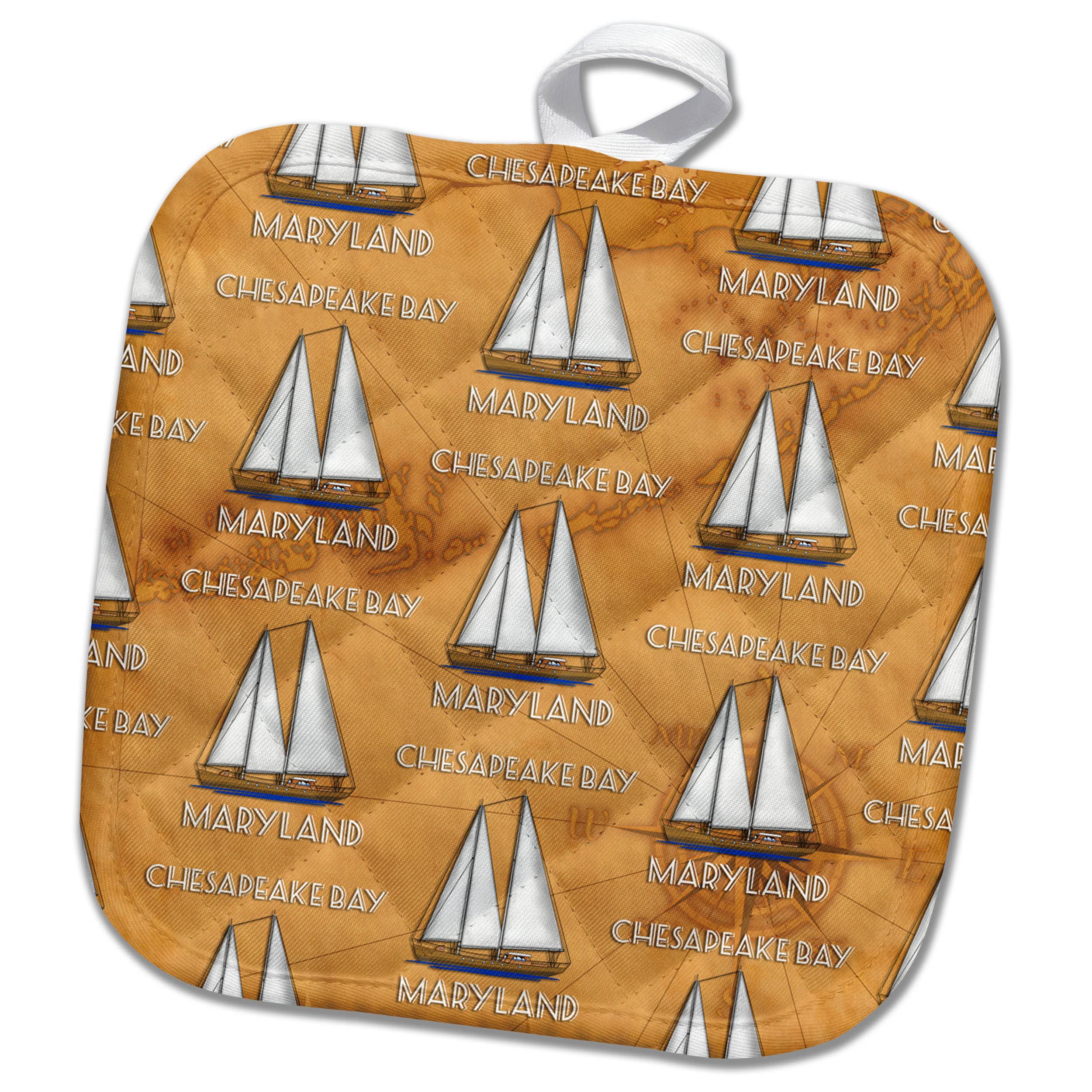 3dRose Nautical Design of a Sailboat Sailing Chesapeake Bay Maryland. - Potholders (PHL_352358_1)