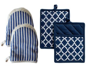 cotton oven mitts and pot holder sets stripe and geometric trellis pattern 4 pack heat resistant 482°f cotton infill breathable fabric for kitchen cooking baking