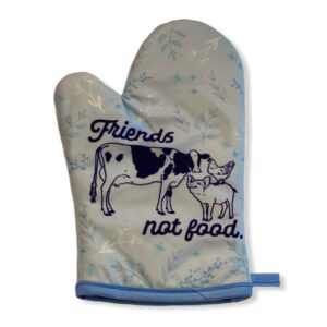 friends not food oven mitt cow pig chicken vegan plant based graphic baking glove funny graphic kitchenwear funny food novelty cookware grey oven mitt