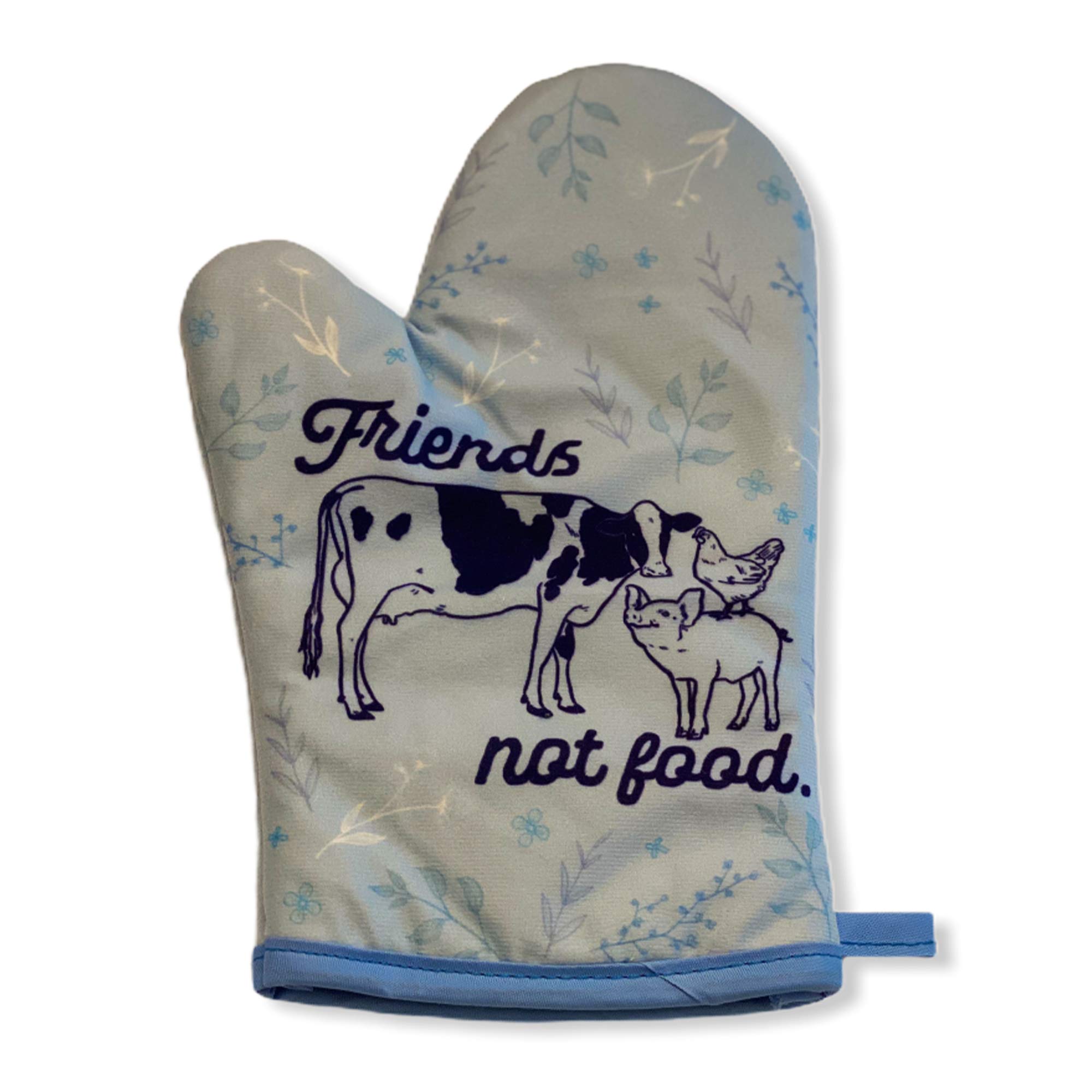 Friends Not Food Oven Mitt Cow Pig Chicken Vegan Plant Based Graphic Baking Glove Funny Graphic Kitchenwear Funny Food Novelty Cookware Grey Oven Mitt