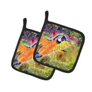 caroline's treasures 8602pthd parrot parrot head pair of pot holders kitchen heat resistant pot holders sets oven hot pads for cooking baking bbq, 7 1/2 x 7 1/2