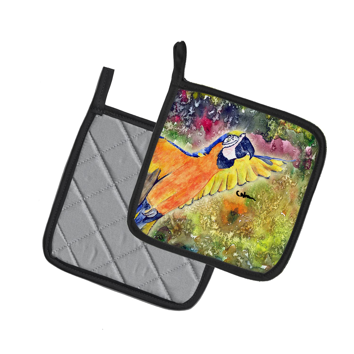 Caroline's Treasures 8602PTHD Parrot Parrot Head Pair of Pot Holders Kitchen Heat Resistant Pot Holders Sets Oven Hot Pads for Cooking Baking BBQ, 7 1/2 x 7 1/2