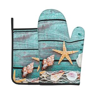 pretty turquoise blue nautical oven mitts and pot holders sets heat resistant kitchen microwave gloves for baking cooking grilling bbq