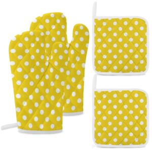 4pcs oven mitts glove kitchen heat resistant pot holders set lemon yellow polka dot pattern kitchen microwave oven gloves mitts anti-scald baking cooking gloves