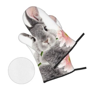 Oven Mitts and Pot Holders 4 Pack Cute Rabbit Heat-Resistant Oven Glove with Non-Slip, Oven Mitts for BBQ Baking Grilling Kitchen Home Gift Set