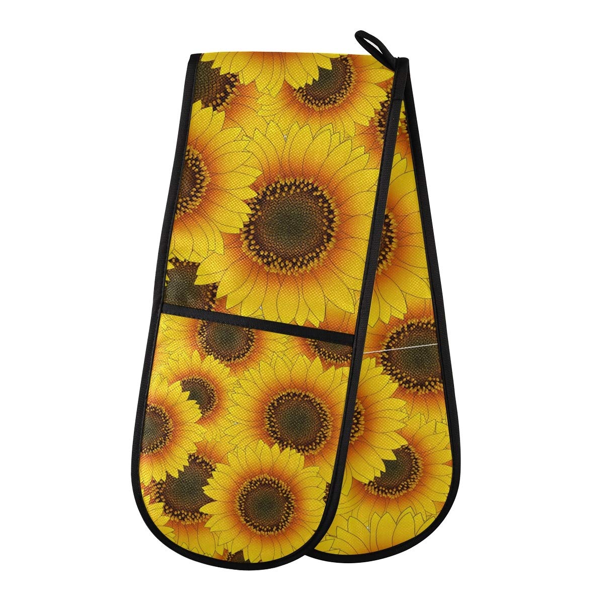 Quilted Double Oven Mitts - Yellow Sunflower Connected Oven Mitts Cooking Gloves Great for BBQ Grilling Baking