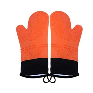hooshion 1 pair silicone heat resistant gloves ,thicken non-slip oven mitts cooking gloves grilling gloves multipurpose oven mitts (orange)