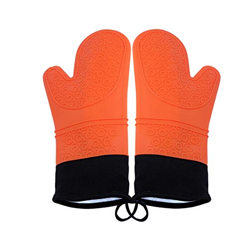 Hooshion 1 Pair Silicone Heat Resistant Gloves ,Thicken Non-Slip Oven Mitts Cooking Gloves Grilling Gloves Multipurpose Oven Mitts (Orange)