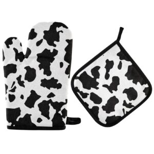 sletend cow print oven mitts and pot holders sets 2pcs non-slip kitchen heat resistant hot pads for women cooking gloves baking wear bbq