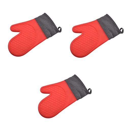 3 Pcs Silicone Oven Gloves Silicone Pot Holders Mittens Kids Silicone Mitts Baking Mittens Grill Mitt Barbecue Mitten Red Handle Oven Glove