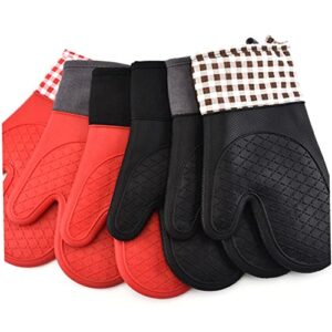 3 Pcs Silicone Oven Gloves Silicone Pot Holders Mittens Kids Silicone Mitts Baking Mittens Grill Mitt Barbecue Mitten Red Handle Oven Glove