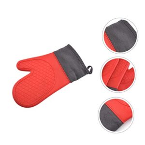 3 Pcs Silicone Oven Gloves Silicone Pot Holders Mittens Kids Silicone Mitts Baking Mittens Grill Mitt Barbecue Mitten Red Handle Oven Glove