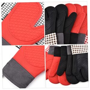 3 Pcs Silicone Oven Gloves Silicone Pot Holders Mittens Kids Silicone Mitts Baking Mittens Grill Mitt Barbecue Mitten Red Handle Oven Glove