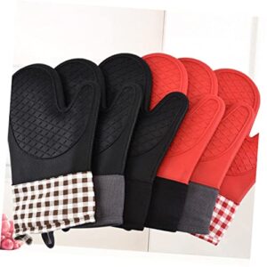 3 Pcs Silicone Oven Gloves Silicone Pot Holders Mittens Kids Silicone Mitts Baking Mittens Grill Mitt Barbecue Mitten Red Handle Oven Glove