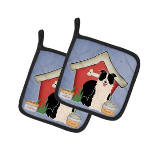 caroline's treasures bb2872pthd dog house collection border collie black white pair of pot holders kitchen heat resistant pot holders sets oven hot pads for cooking baking bbq, 7 1/2 x 7 1/2