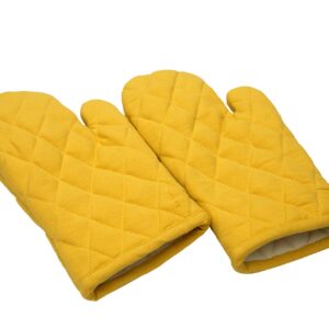 Oven Mitts, Set of 2, 100% Cotton of Size 7 X 12 Inches, Premium Heat Resistant Kitchen Gloves, Cotton Fabric Quilted, Mustard, Heat Resistant for Everyday Kitchen Cooking and Baking.