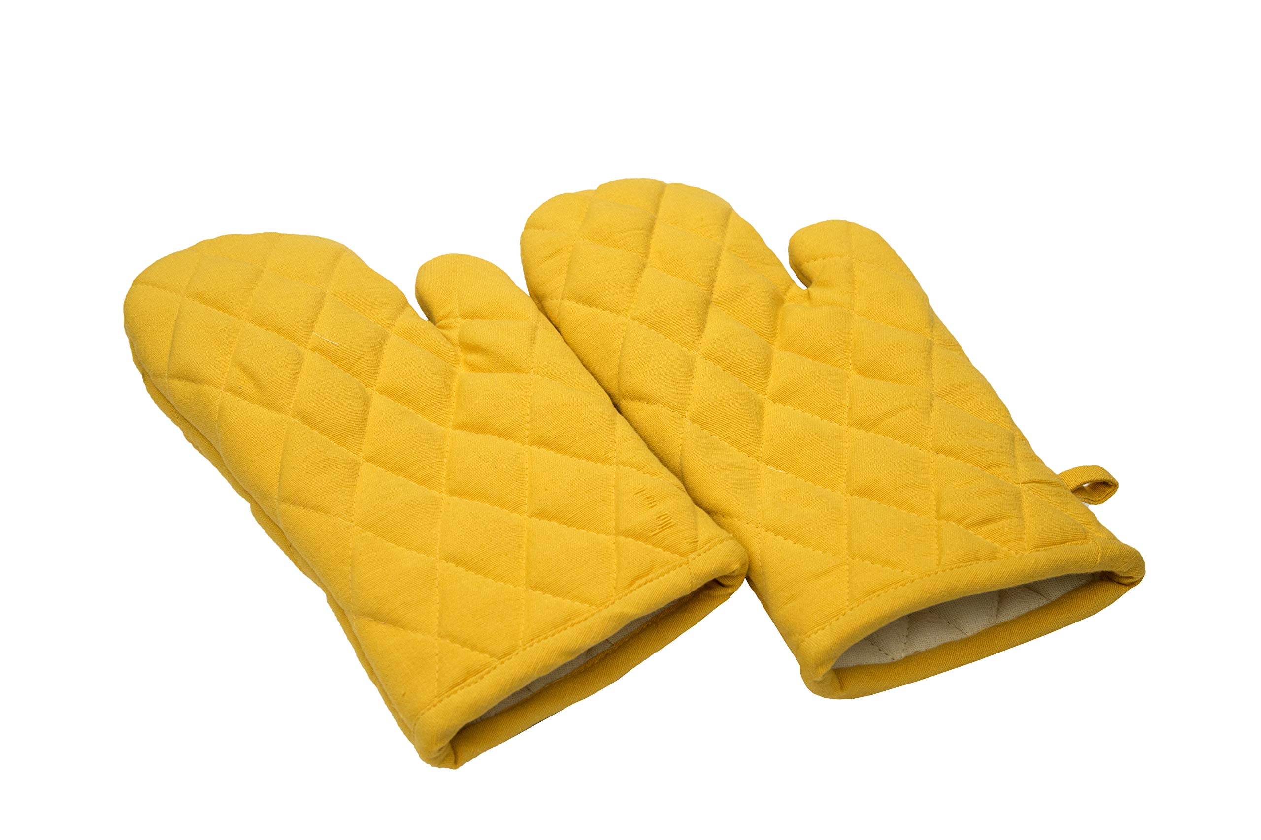 Oven Mitts, Set of 2, 100% Cotton of Size 7 X 12 Inches, Premium Heat Resistant Kitchen Gloves, Cotton Fabric Quilted, Mustard, Heat Resistant for Everyday Kitchen Cooking and Baking.