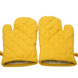 Oven Mitts, Set of 2, 100% Cotton of Size 7 X 12 Inches, Premium Heat Resistant Kitchen Gloves, Cotton Fabric Quilted, Mustard, Heat Resistant for Everyday Kitchen Cooking and Baking.