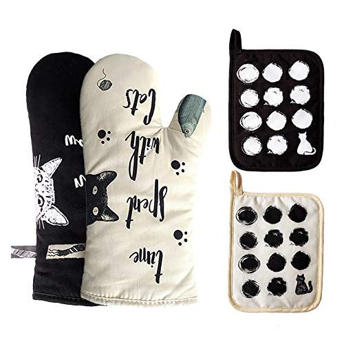 WAEKIYTL Oven Mitts and Pot Holders 4PCS Set Heat Resistant Gloves to Protect Hands Soft Cotton Lining Oven Gloves for Safe BBQ Cook Baking Grilling