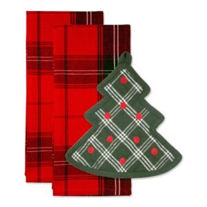 dii christmas kitchen accessories & décor gift set, pot holder & dish towels, o christmas tree, 3 piece