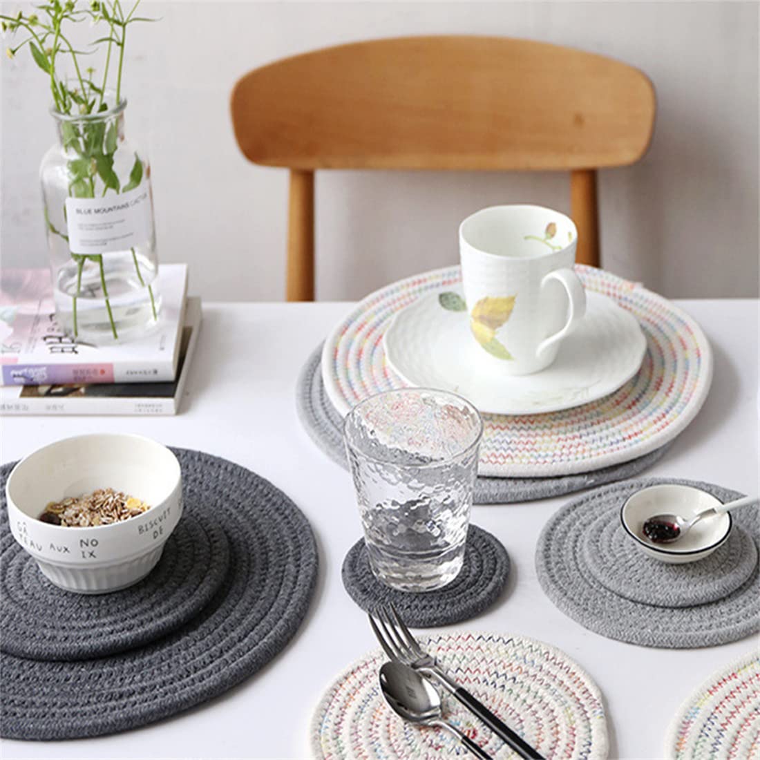 3pcs Pure Cotton Thread Weave Hot Pot Holders Set Coasters, Hot Pads, Hot Mats,Spoon Rest for Cooking and Baking