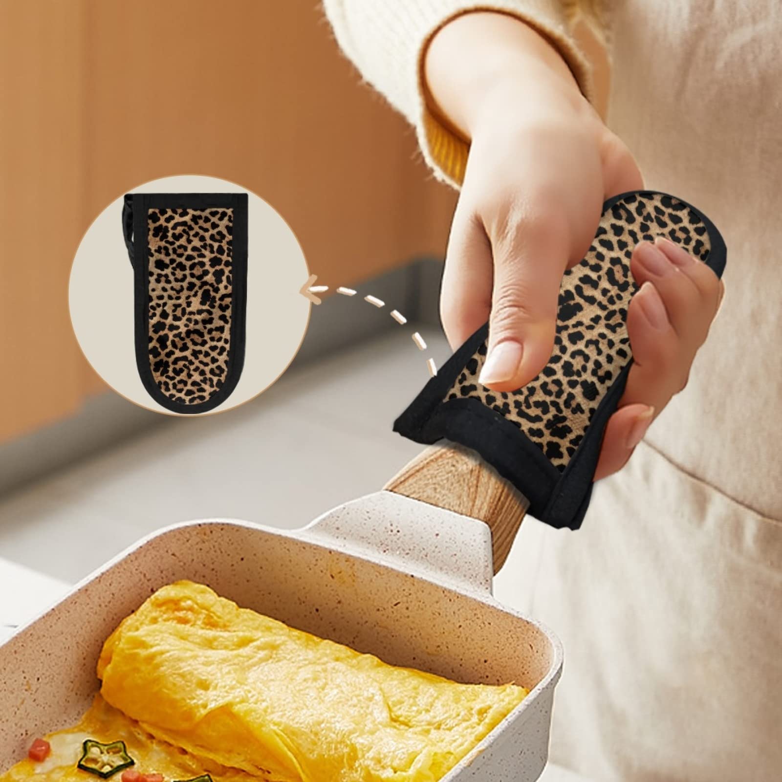 Youngerbaby Cool Leopard Print Hot Handle Covers Pot Pan Handle Covers Heat Resistant Skillet Handle Holder for Kitchen, BBQ Baking Cookware Cast Iron Skillet Handle Covers 2 Pcs