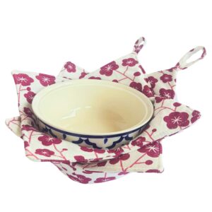 cushystore 2x bowl cozy cotton holders heat and cold resistant anti-scalding protector (chineses blossom)