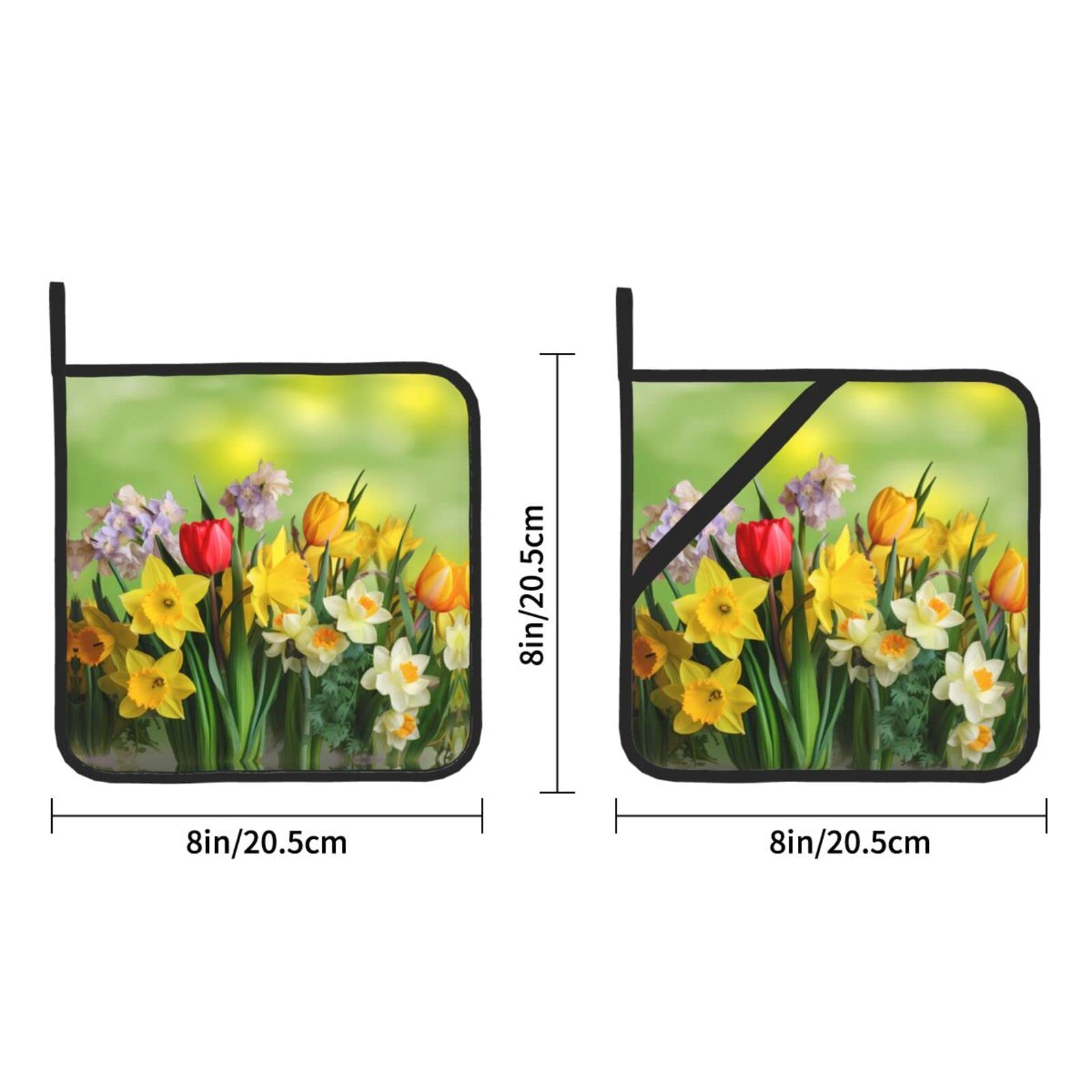 Spring Flowers and Tulips Pot Holders Set of 2 with Loop Heat Resistant Hot Pads for Cooking Baking Grilling