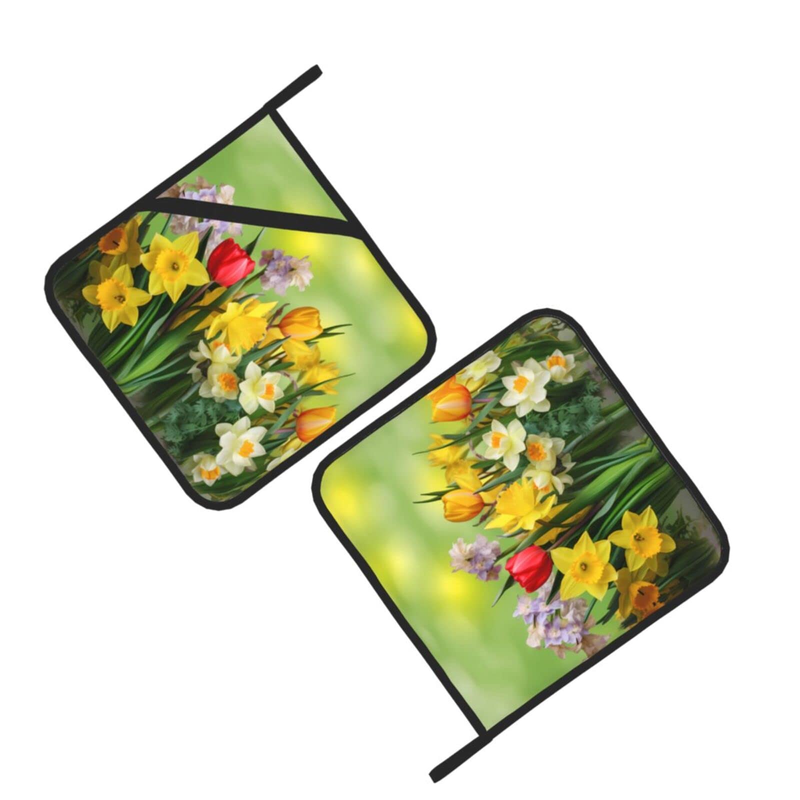 Spring Flowers and Tulips Pot Holders Set of 2 with Loop Heat Resistant Hot Pads for Cooking Baking Grilling