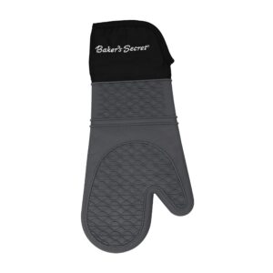 baker's secret - antislip silicone oven mitt, extended to cover wrist too, waterproof gloves for cooking and bbq, mitt potholder - black
