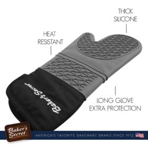 Baker's Secret - Antislip Silicone Oven Mitt, Extended to Cover Wrist Too, Waterproof Gloves for Cooking and BBQ, Mitt Potholder - Black