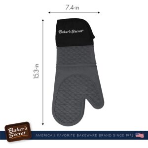 Baker's Secret - Antislip Silicone Oven Mitt, Extended to Cover Wrist Too, Waterproof Gloves for Cooking and BBQ, Mitt Potholder - Black