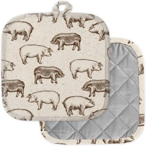 [pack of 2] pot holders for kitchen, washable heat resistant pot holders, hot pads, trivet for cooking and baking ( pigs farm )