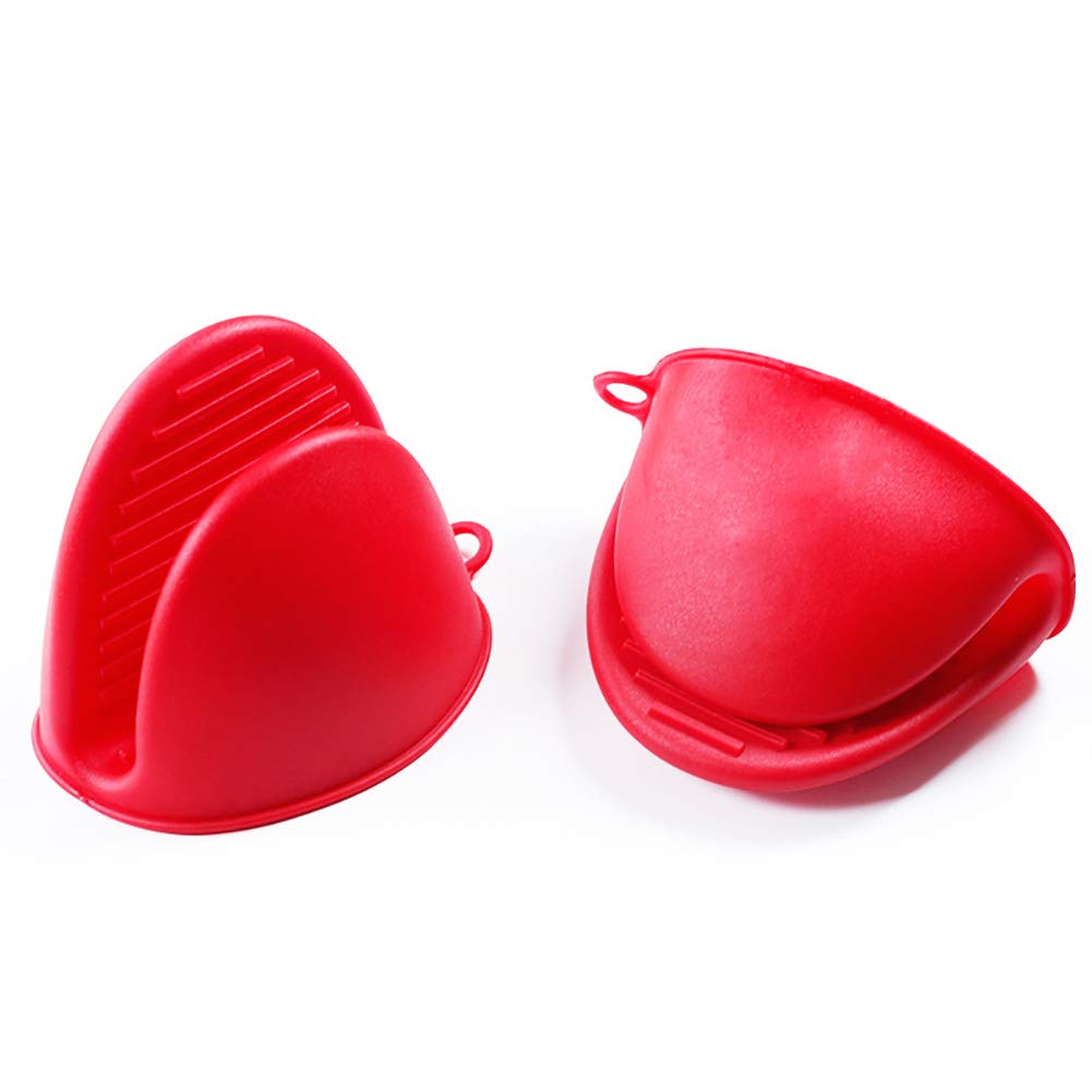 Oven Mitts 1 Pair (2pcs), Mini Oven Mitts Gloves,Kitchen Silicone Heat Resistant Cooking Oven Mitts for Instant Pot or Kitchen Cooking (Red)