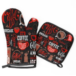 qsirbc coffee theme oven mitts kitchen oven gloves for cooking baking heat resistant lining cotton potholder pot holders hot pads for chef women men