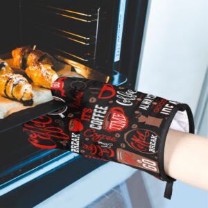 QsirBC Coffee Theme Oven Mitts Kitchen Oven Gloves for Cooking Baking Heat Resistant Lining Cotton Potholder Pot Holders Hot Pads for Chef Women Men