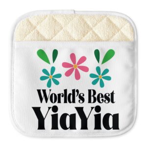 cafepress worlds best yia yia pot holder with unique design 9"x9"