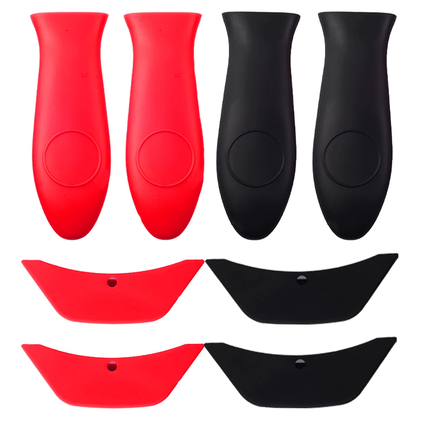 FEROTED 8 Pcs Pot Handle Covers, Silicone, Red+Black, 4xSilicone Hot Handle Holders, 4xSilicone Lid Covers